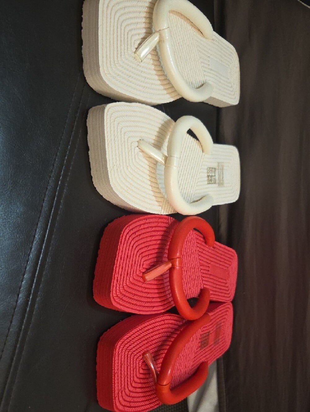 2 Pair Size 8 Cream & Red Women's Flip Flops - Puffy Thong Everyday Slides